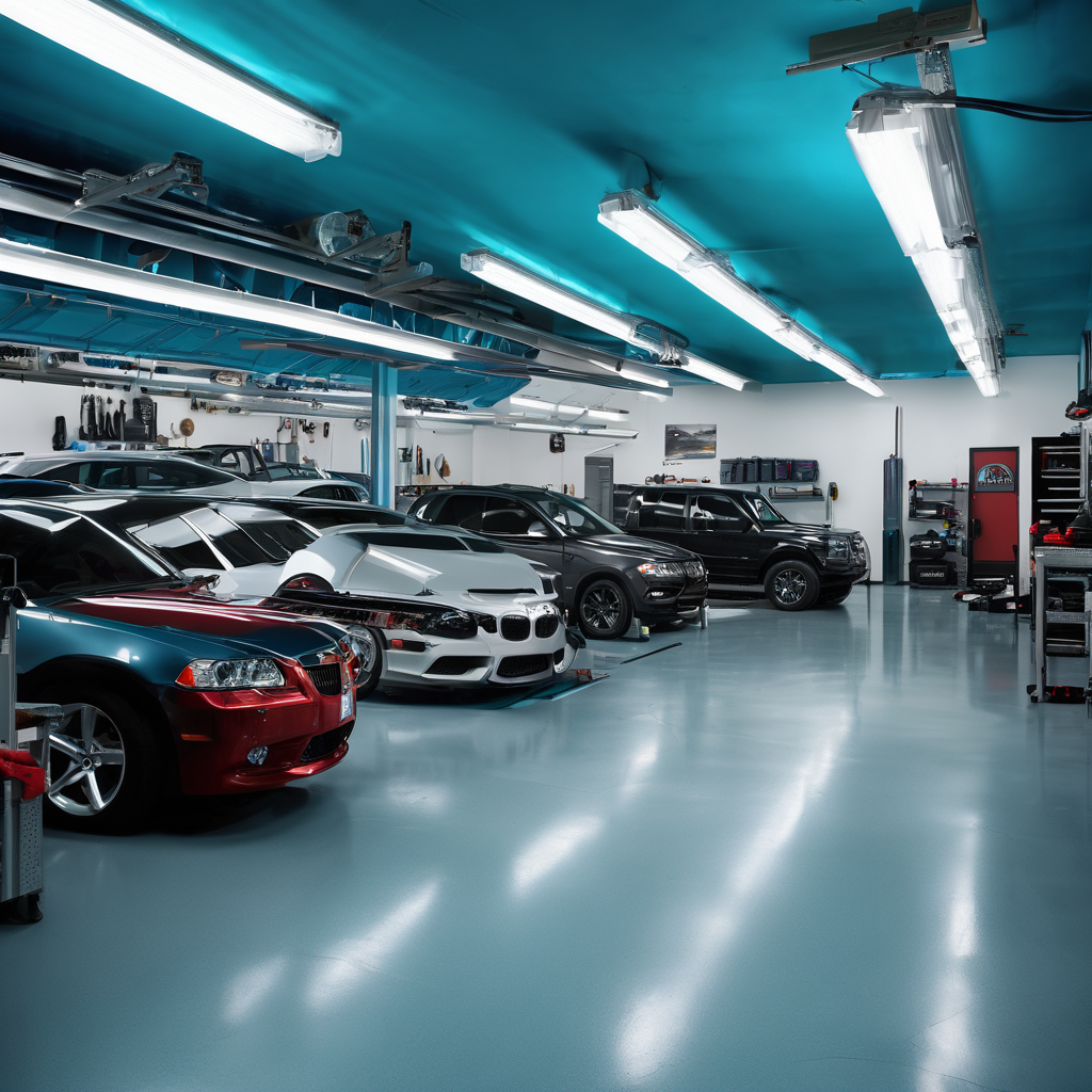 Professional automotive service workspace with organized tools and equipment